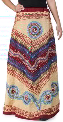 Beige And Maroon Long Ghagra Skirt from Jaipur with Aari Embroidery and Sequins