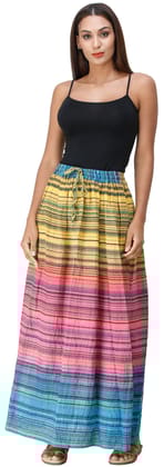 Pink Carnation Long Summer Skirt with Stripes Woven in Multi-Color Thread and Dori on Waist