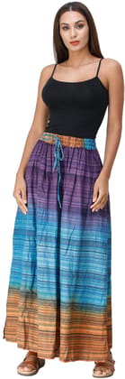 Milky-Blue Long Summer Skirt with Stripes Woven in Multi-Color Thread and Dori on Waist Milky-Blue Long Summer Skirt with Stripes Woven in Multi-Color Thread and Dori on Waist