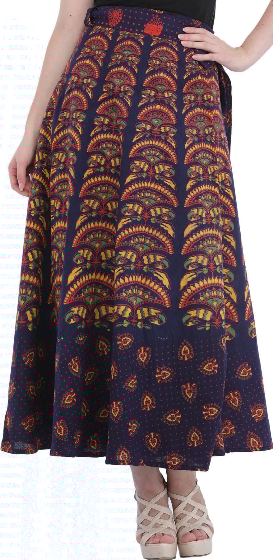 Patriot-Blue Wrap-Around Printed Long Skirt from Pilkhuwa