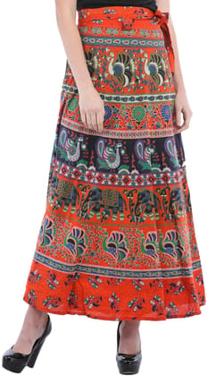 Tigerlily Wrap-On Long Skirt from Pilkhuwa with Printed Paisleys and Elephants