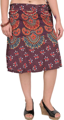 Italian-Plum Wrap-Around Long Skirt with Block-Print in Pastel Colors