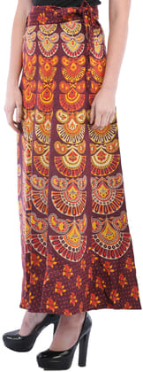 Prune-Purple Block-Printed Sanganeri Wrap-Around Skirt from Pilkhuwa