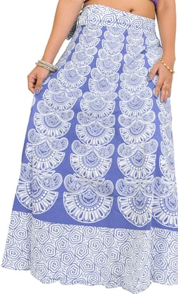 Violet-Storm Wrap-Around Long Skirt with Block-Print in Pastel Colors