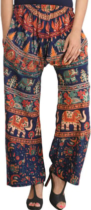 Medieval-Blue Casual Trousers from Pilkhuwa with Printed Elephants