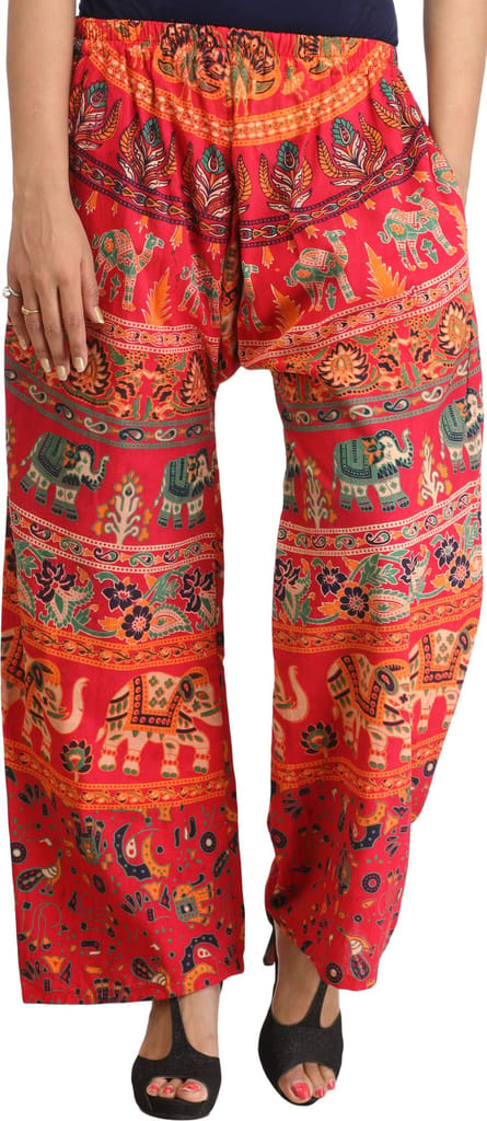 Barberry-Pink Casual Trousers from Pilkhuwa with Printed Elephants - Trousers | Buy online on ZillyBuy