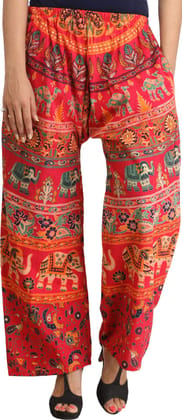 Barberry-Pink Casual Trousers from Pilkhuwa with Printed Elephants