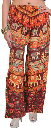 Burgundy Casual Trousers from Pilkhuwa with Printed Elephants