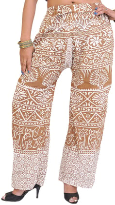 Indian-Tan Casual Trousers from Pilkhuwa with Printed Palm Trees
