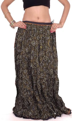 Black Ghagra Skirt from Rajasthan with Chunri Print