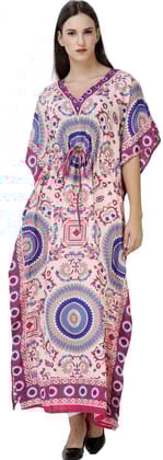 Festival-Fuchsia Long Printed Kaftan with Waist Sash Festival-Fuchsia Long Printed Kaftan with Waist Sash