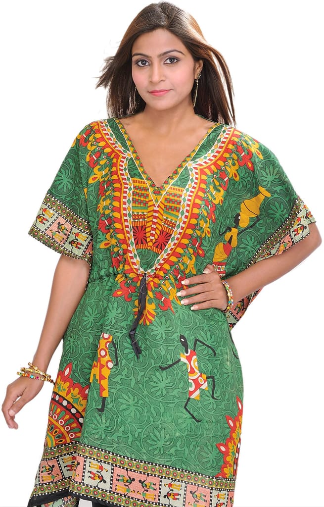Green Printed Short Kaftan with Dori at Waist - Shorts | Buy online on ZillyBuy
