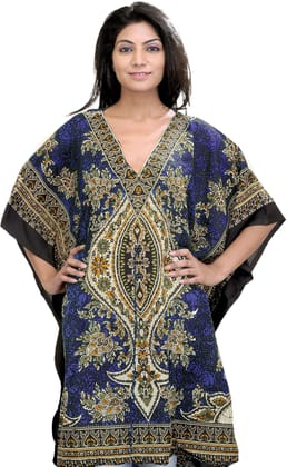 Spectrum-Blue Printed Short Boho Kaftan with Dori at Waist Spectrum-Blue Printed Short Boho Kaftan with Dori at Waist