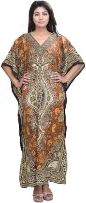Peach Long Printed Kaftan with Dori at Waist Peach Long Printed Kaftan with Dori at Waist
