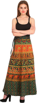 Ponderosa-Pine Wrap-Around Long Skirt from Pilkhuwa with Printed Animals