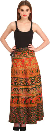Green-Gables Wrap-Around Long Skirt from Pilkhuwa with Printed Animals