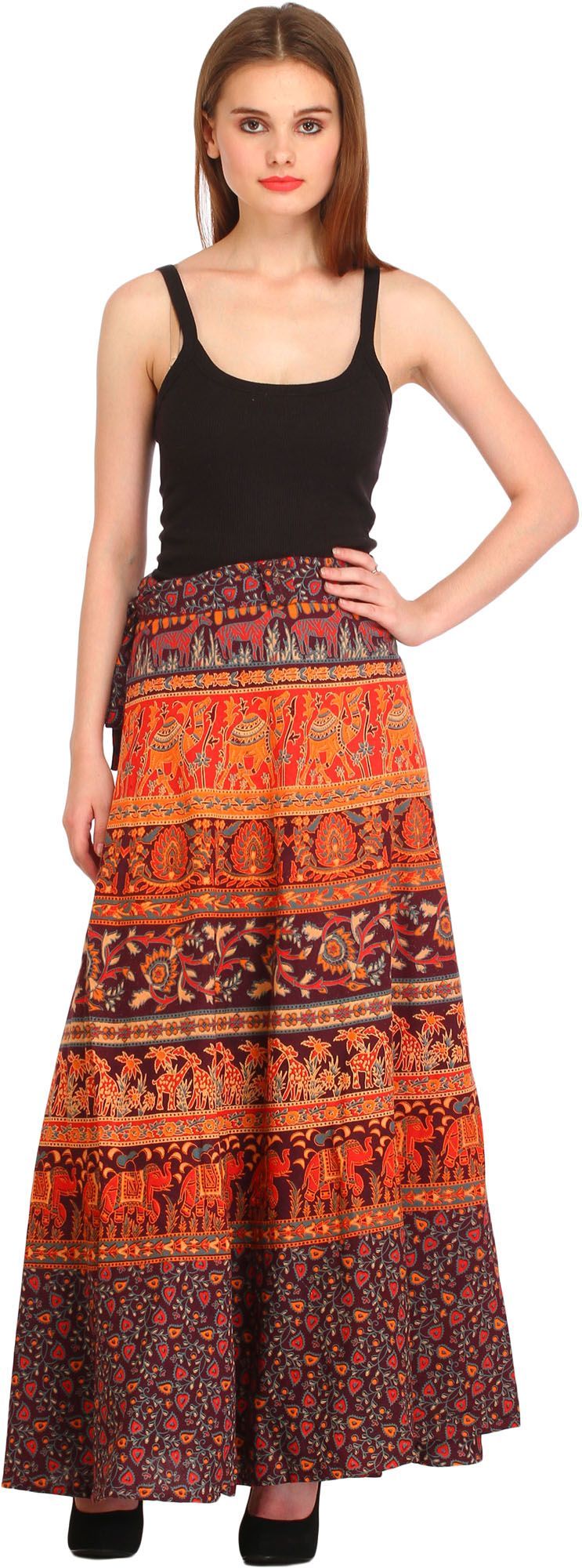 Fudge Wrap-Around Long Skirt from Pilkhuwa with Printed Animals