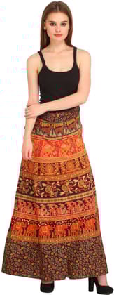 Catawba-Grape Wrap-Around Long Skirt from Pilkhuwa with Printed Animals