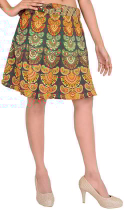 Kombu-Green Sanganeri Wrap-Around Mini-Skirt with Printed Motifs Kombu-Green Sanganeri Wrap-Around Mini-Skirt with Printed Motifs