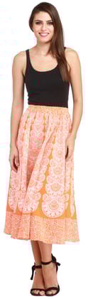Vibrant-Orange Midi-Skirt from Pilkhuwa with Block Printed Motifs