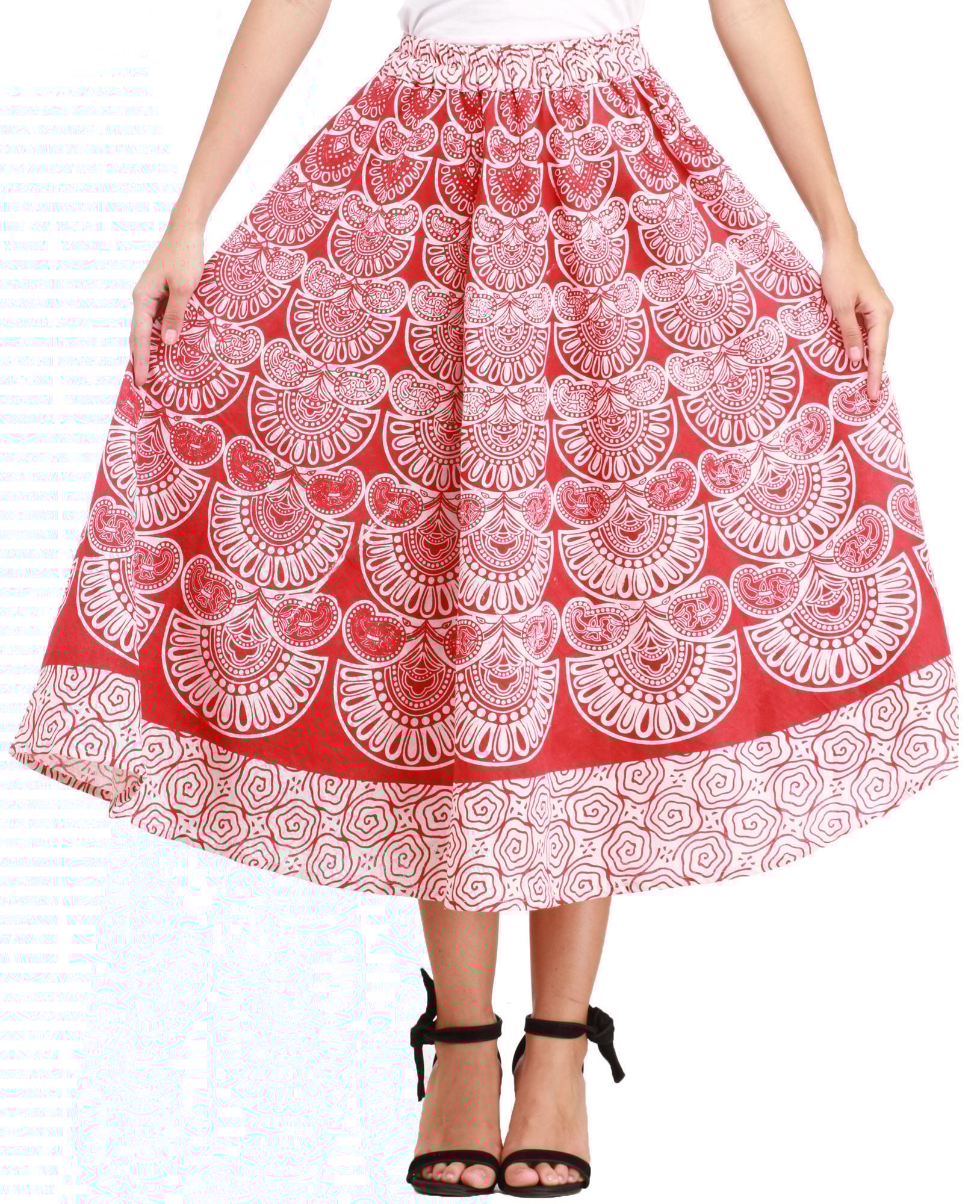 Tomato-Puree Midi-Skirt from Pilkhuwa with Block Printed Motifs