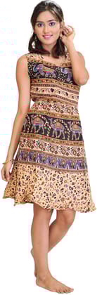 Peach And Amparo Sanganeri Summer Dress with Printed Camels and Elephants