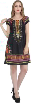 Jet-Black Printed Barbie Midi-Dress