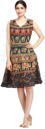 Green-Gables Summer Dress from Pilkhuwa with Printed Elephants and Camels