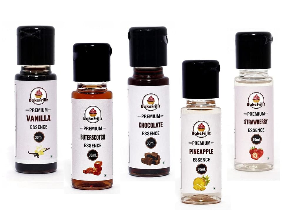 Bakefrillz Food Flavour Essence (30 ml x 5) Pack of 5 - Vanilla, Butterscotch, Pineapple, Strawberry & Chocolate