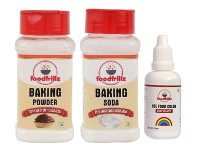 foodfrillz Baking Powder, Baking Soda & Red Velvet Gel Colour Combo Pack