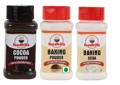 foodfrillz Cocoa Powder + Baking Powder + Baking Soda, 300 g, Pack of 3