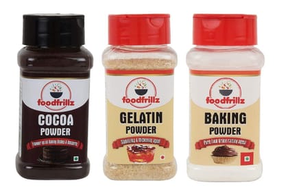 foodfrillz Cocoa Powder (60 g) + Gelatin Powder (90 g) + Baking Powder (100 g), Combo Pack of 3, 260 g