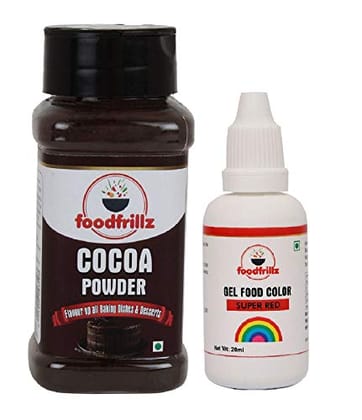 foodfrillz Cocoa Powder & Super Red Food Gel Color, Combo Pack of 2