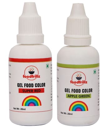foodfrillz Super Red and Apple Green Food Gel Color, Pack of 2 Finest colour for Cake,cookies,Ice Creams,Sweets
