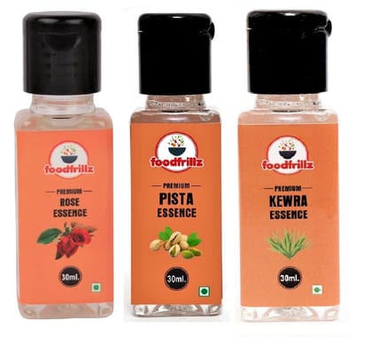 foodfrillz Pista, Rose & Kewra Pack of 3 Food Flavour Essence, 30 ml x 3