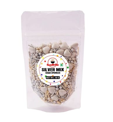 foodfrillz Silver-Mix Sprinkles, 50 g for cake decoration and toppings