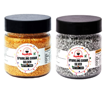 foodfrillz Sparkling Sugar Combo - Golden and Silver Sprinkles for cake decoration, (100 g x 2) 200 g