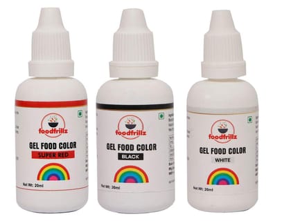 foodfrillz Super Red, White & Black Food Gel Color, 20 ml each Finest colour for Cake,cookies,Ice Creams,Sweets