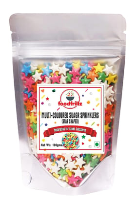 foodfrillz Edible Star Shaped Sugar Sprinkles for Cake Decoration | Star Candy for Cake Decor | Sprinkles for Cake Decorations & Toppings | Cakes, Cupcakes, Waffles, Cookies - 100g