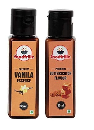 foodfrillz Vanilla and Butterscotch Flavour Essence Combo Pack of 2, 60 ml