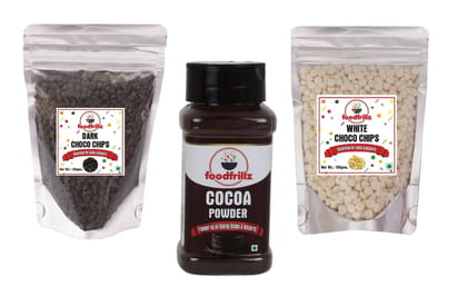 foodfrillz Cocoa Powder (60 g) + Dark Choco Chips (100 g) + White Choco Chips (100 g) - Pack of 3
