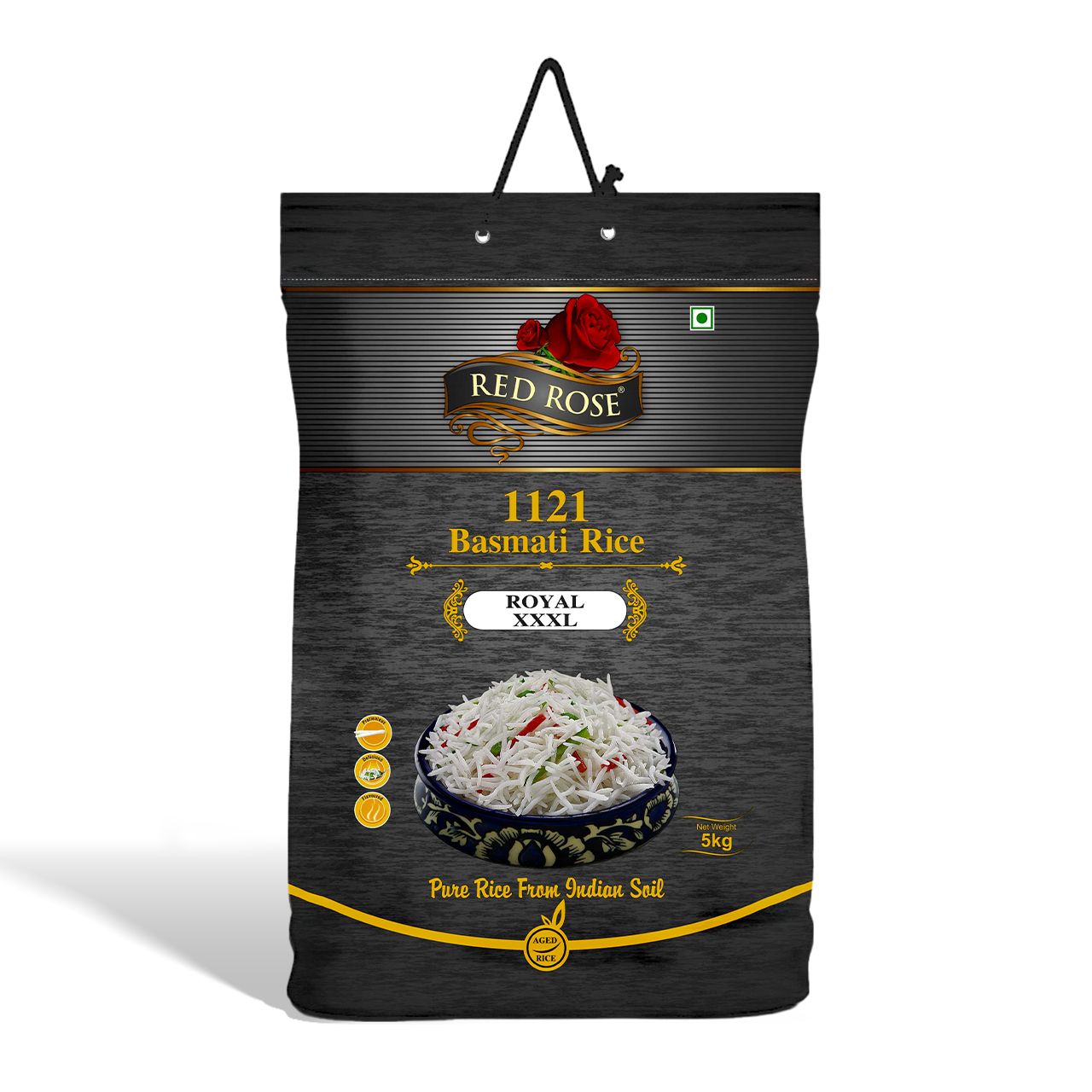 Red Rose Royal Basmati Rice, Extra Long Grain, Best Basmati Rice for Biryani, 5 KG