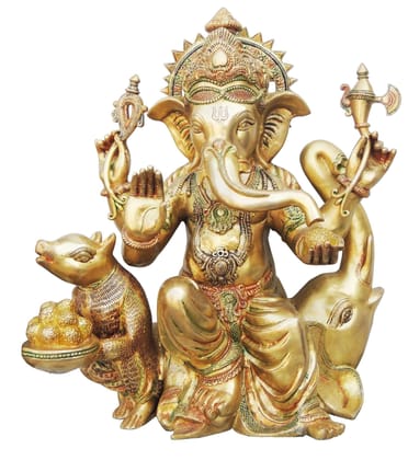 Brass Showpiece Ganesh Ji Big With Elephant Statue - 18.5*9.5*20.7 Inch (BS659)