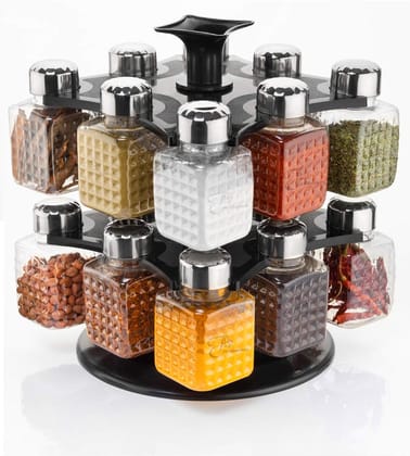 ALL NEW SQUARE 16 BOTTLE DESIGN 360 DEGREE REVOLVING SPICE RACK CONTAINER CONDIMENT, PIECES SET, SQUARE SMALL CONTAINER