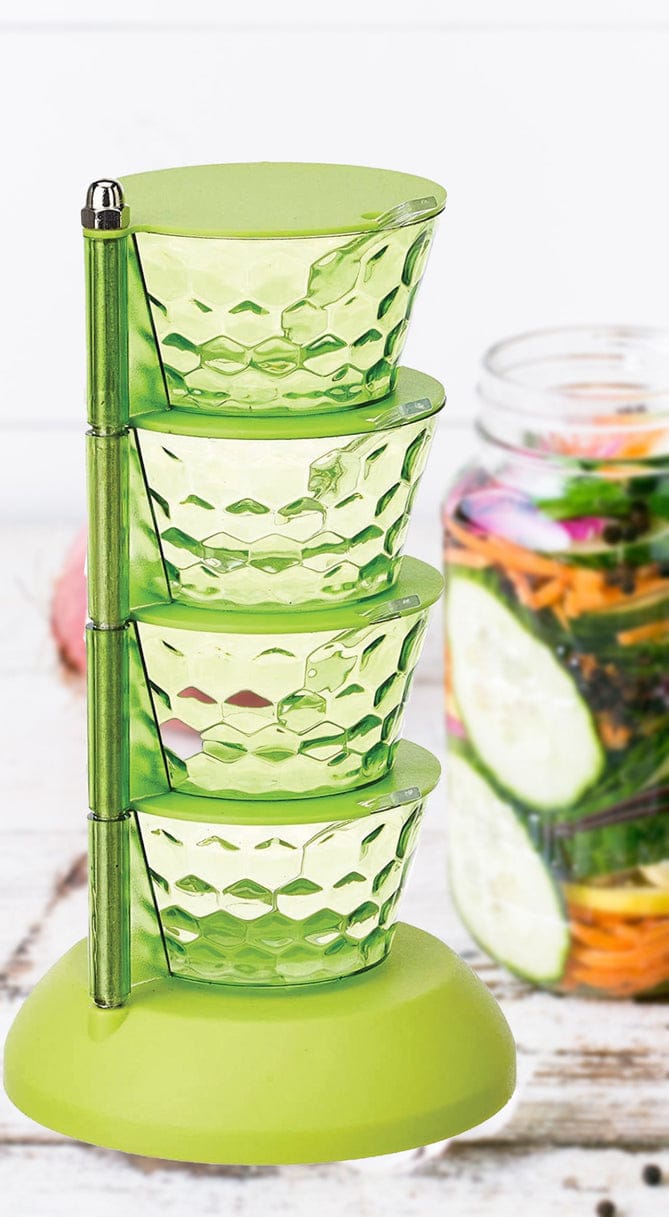 4 IN 1 MULTIPURPOSE 360 DEGREE ROTATING PICKLE RACK CONTAINER FOR KITCHEN