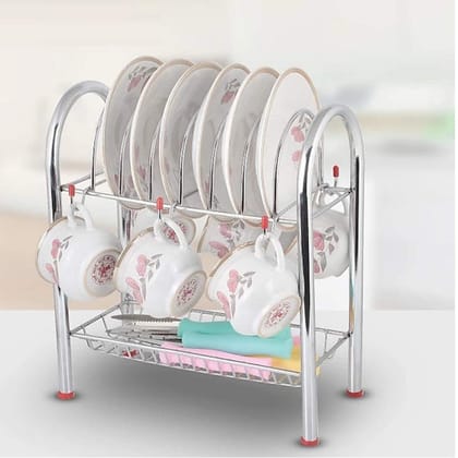 STAINLESS STEEL 2 LAYER PLATE & BOWL STAND KITCHEN UTENSIL RACK / CUTLERY STAND