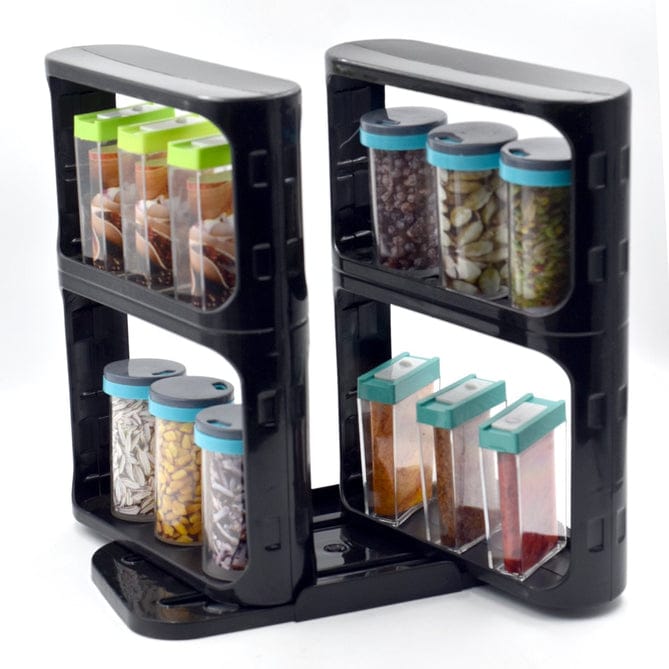 CABINET CADDY, MODULAR ROTATING SPICE RACK MULTI-FUNCTIONAL ORGANIZER RACK TWO 2-TIERED SHELVES WITH BASE
