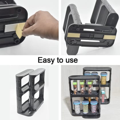 CABINET CADDY, MODULAR ROTATING SPICE RACK MULTI-FUNCTIONAL ORGANIZER RACK TWO 2-TIERED SHELVES WITH BASE