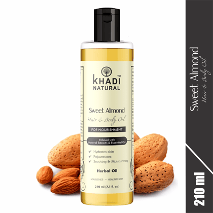 Khadi Natural Sweet Almond Hair & Body Oil For All Types Skin (Sweet Almond, 210ML)