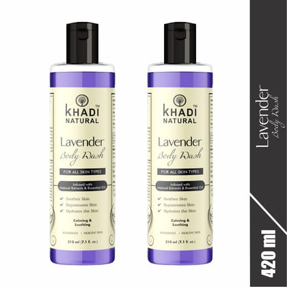 Khadi Natural Herbal Lavender and Ylang Ylang Herbal Body Wash, 210ml Pack 2